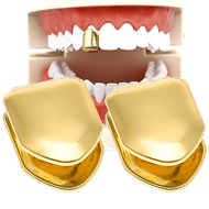 HuiYouHui 2 Pieces 14K Plated Gold Grillz Mouth Teeth, Hip Hop Teeth Plain, Top Tooth Single Grill C