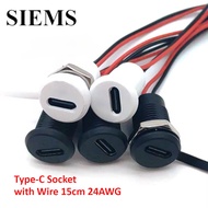 USB-C Socket Type-C 2A Charging Socket with 15CM Wire 24AWG Waterproof USB TYPE-C Female Connector J