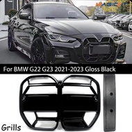 MAGICKIT Front Bumper Grille Grill Mesh CSL Style For BMW 4 Series G22 G23 2021-2023 Gloss Black CAR