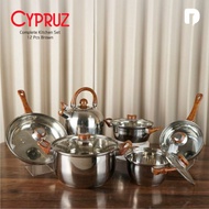 Panci Stainless Cypruz Complete Kitchen Set 12 Pcs Brown Teko Stainless