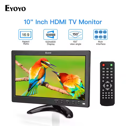 Eyoyo 10" IPS HDMI Monitor Portable Small 1024x600 LCD Screen Display with VGA AV USB Remote Control