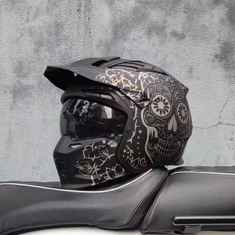 ORZ Retro Helmet Motorcycle Full Helmet Men Women Summer Locomotive Four Seasons Rally Demolition Co