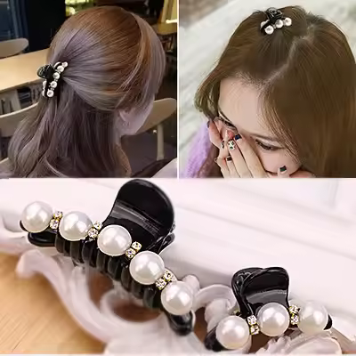 New Fashion Crab Hair Hair Claws Imitation Pearl Black Lady Headwear Accessories for Women Hairpins 