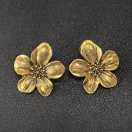 Vintage Retro Russian Gold Plated Real Gold Bamboo Flower Hoop Earrings Necklace Set Women High-End