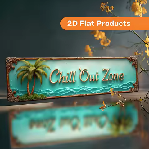 Vintage Chill Out Zone Metal Tin Sign, 2D Flat Printing Retro Tropical Palm Tree Ocean Wall Decor Pl