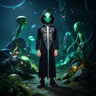 [Ready Stock] Halloween Children Shadow Alien costume Alien Boss Alien Cosplay Performance Costume S