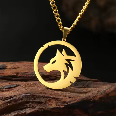 My Shape Punk Wolf Stainless Steel Necklace for Women Men Hollow Animal Wolf On The Hill Pendant Cha