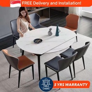 [SG] Extendable Round Dining Table Set | Sintered Marble &amp; Chairs | 1.3m-1.5m | Nordic Stone For HDB BTO Condo Landed