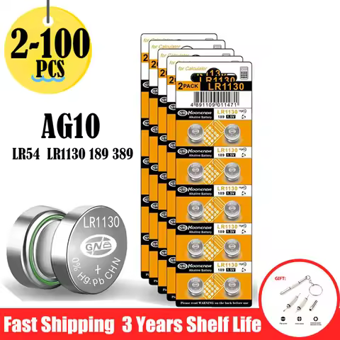 2-100PCS AG10 LR54 Alkaline Button Pilas Batteries SR1130 LR1130 189 389 L1131 389A 1.5V Coin Cell B