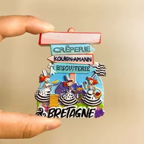Brittany Niche Cuisine Little Girl Home Decor 3D Painted Fridge Magnet French Travel Souvenir
