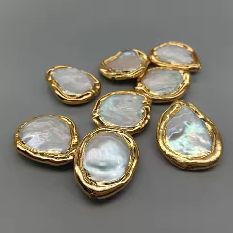 Wholesale 10 pcs Freshwater Cultured White Keshi Coin Pearl Beads Metal Bezel