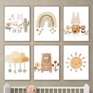 8.7-Nordic Cartoon Animal Watercolor Weather Rainbow Clouds Bear Rabbit Children's Bedroom Kindergar