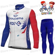 NEW IN SALE Kids FDJ Team 2022 Cycling Jersey Set Spring Autumn Boys Girls Cycling Clothing Long Sle