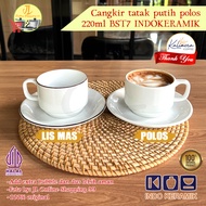 INDO CERAMIC plain white cup + saucer 220ml / coffee tea / restaurant hotel