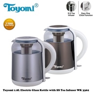 Toyomi 1.8L Electric Glass Kettle with SS Tea Infuser WK 3362 - Silver / Dark Silver