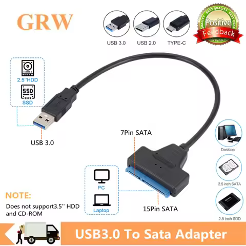 Grwibeo USB SATA 3 Cable Sata To USB3.0 Adapter UP To 6 Gbps Support 2.5Inch External SSD HDD Hard D