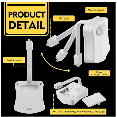 Motion Sensor Light Wireless LED Night Light RGB 8colors Lamp Toilet Bathroom Atmosphere Light Color