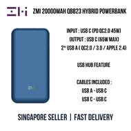 Xiaomi ZMI 20000mAh QB823 Hybrid Powerbank and USB C Hub, PowerPack 20K Pro USB C Power Bank (65W)