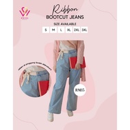 2Wins Ribbon Wide Leg Jeans Soft Stretchable Cotton Denim
