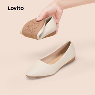 Lovito Soft Vintage Plain Wedge Pointed Shallow Mouth Breathable Leather Simple Black White Ballet F