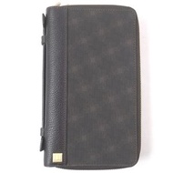 男士登喜路D淨化草本-EIGHT 標誌印花雙拉鍊真皮旅行收納包長皮夾，ブラウン，成色極佳