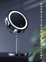 1入組usb供電觸控可調式led化妝鏡,7英寸桌上雙面金屬梳妝鏡,附燈,10倍放大化妝鏡