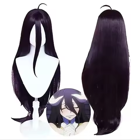 100cm Albedo Cosplay Wig Anime Overlord Cosplay Albedo Wigs Deep Purple Black Wig Heat Resistant Syn
