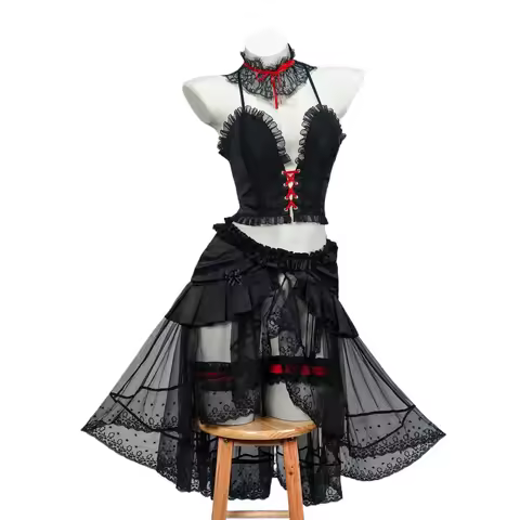 Tokisaki Kurumi Cosplay Costume Date A Live Black Lace Gothic Lolita Dress Women Halloween Party Out