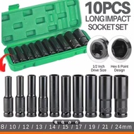 10 Pieces/Set Electric Wrench Set Hex Shank Long Socket Block 1/2'' 4 Inches