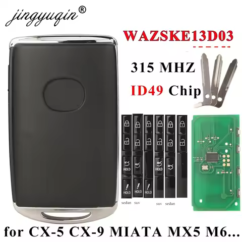 jingyuqin WAZSKE13D03 Car Key Remote Control For Mazda CX-5 CX-9 MIATA MX5 M6 ID49 Hirag-Pro Chip 31