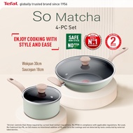 Tefal  So Matcha เซ็ตเครื่องครัว 4 ชิ้น  ก้นอินดักชั่น  : กระทะก้นลึก 30 ซม.  พร้อมฝา และหม้อด้าม 18