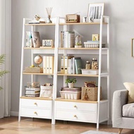 Wooden 4 Tiers Ladder Type Multipurpose Shelves Storage Rack Drawer Bookshelf/Rak Buku Kayu Kabinet Simpanan Laci多功能书架