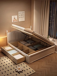 AQWX Master White Storage Princess bed Wood Bedroom, Girl Solid American Bed, Double 1.5x1.9 Meters,