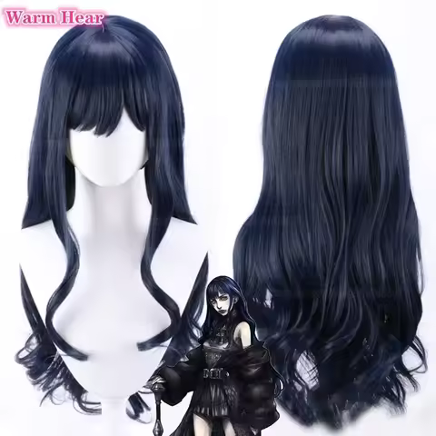 Game FFXIV Gaia Cosplay Wig FF14 Gaia Wig 80cm Dark Blue Long Curly Hair Heat Resistant Hair Hallowe