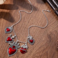 Sacred Heart Necklace Ex Voto Necklace Milagros Red Charms Talisman Jewelry Valentines