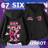 Zipper Hoodie NEW!! Hooded Sweatshirt ROBLOX 67 SIX SEVEN Double-Sided Cartoon Print Zip-Up Black/Wh