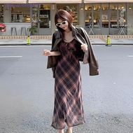 [Initiation Dawn] Summer Women's Diamond Grid Pattern Suspender Dress