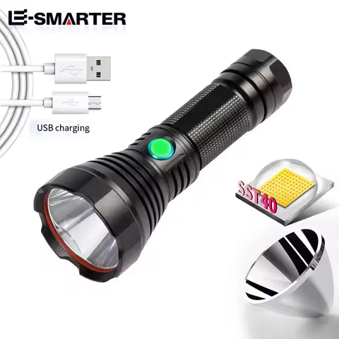 High Power Lighting Hiking Flashlight SST 40 LED Searchlight Tactics Flashlight USB Rechargeable Cam