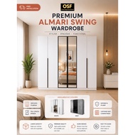⭐Almari Swing Wardrobe Premium⭐ 5ft / 6ft / 8ft x 8ft / 9ft Height Wood Glass Mirror Door With Soft 