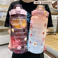 Water Bottle ☉2L/1.3L Frosted Motivational Water Bottle Time Marker &amp; Straw-BPA Free Gift Flip-Flo