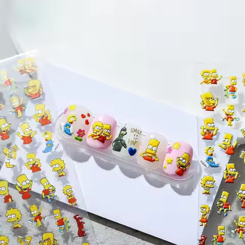 1PCS 5D Disney Cartoon Simpsons Nail Sticker Cartoon Relief Nail Supplies Nail Decal Press On Nails 