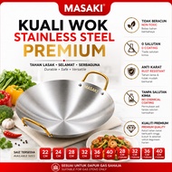 MASAKI Kuali Stainless Steel Anti Karat Wok Tebal Tanpa Coating Untuk Dapur Gas 22cm-40cm
