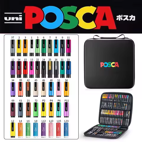 New Uni Posca Paint Marker Pen Set with Original POSCA Gift Bag 36/40/44/47/50/53/60 Colors PC-1M 3M