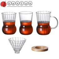 KENTON Glass Coffee Pot, Stripes Wood Stand Coffee Dripper, Exquisite Manual Handle Coffee Filter Hand Drip Kettle Home