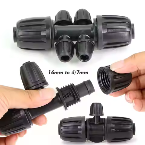 16mm to 4/7mm Hose Tee Joint w/ Lock for Garden Drip Irrigation Tube Fittings 4-Way 6-Way Watering C