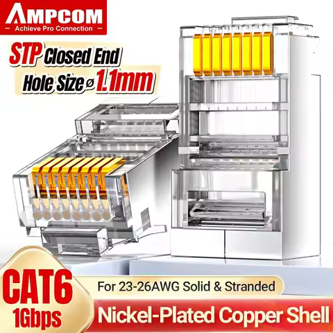 AMPCOM CAT6 Shielded RJ45 Modular Plug connector 50μ Gold Plated 8P8C RJ45 Connectors Modular Plug C