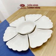 Bộ Bát Đĩa Hoa Mặt Trời - Sứ Minh Châu Trắng Trơn ( full set 1 tô + 6 đĩa to