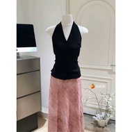 V-neck tank top with bow tie at the back, omo tank top for women