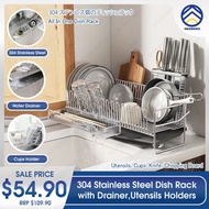 ODOROKU 304 Stainless Steel Dish Rack with Water Drainer Cups Holder Utensils Holder Knife Holder Ch
