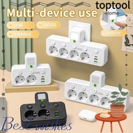 TOPTOOL EU Plug Outlet, 4 Plugs Universal Wall Power Socket, Durable Wall Mounted Type-C Ports Outle